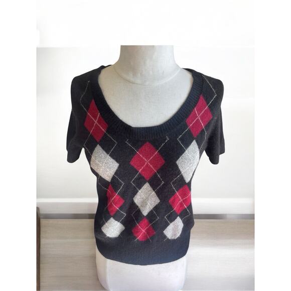 A. Giannetti Argyle 100% Cashmere Sweater Tee M Preppy Old Money Succession - Picture 2 of 5